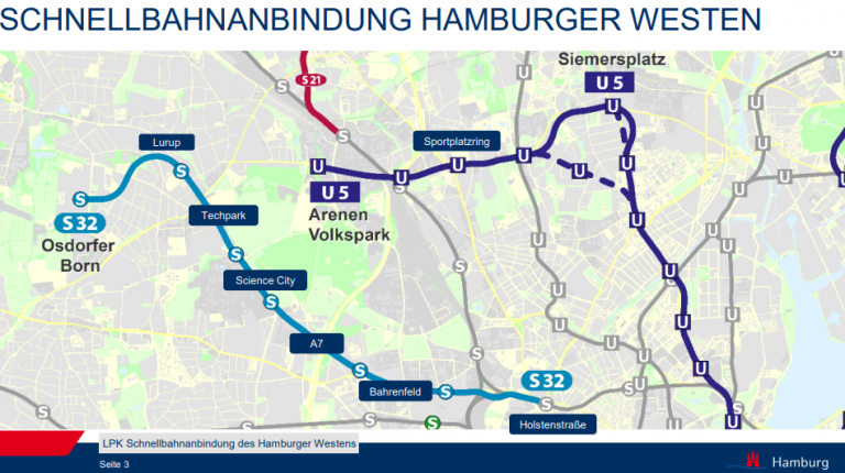 Die S32 erschließt den Westen Hamburgs