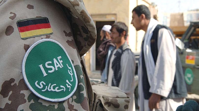 A Bundeswehr-soldier stands on the grounds of the Provincial Reconstruction Team (PRT) in northern Afghanistan on 10 October 2005