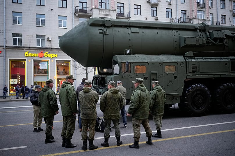 Russian RS-24 Yars missile preparing for the 2024 Victory Day parade, which can be armed with nuclear warheads, 02 May 2024