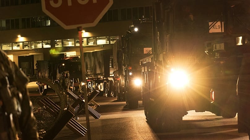 A Bundeswehr convoy with several vehicles on a road in Hamburg, Germany, 25 September 2025