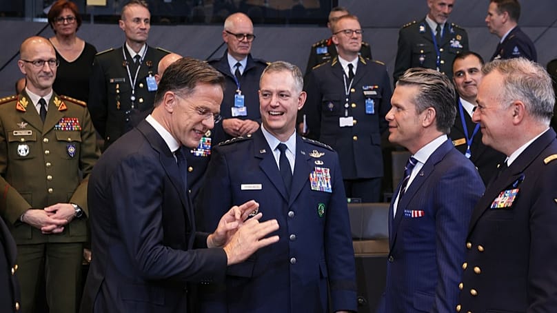 US Secretary of Defence Hegseth speaks with NATO Secretary General Rutte and SACEUR Grynkewich at a North Atlantic Council meeting in Brussels, 15 October 2025