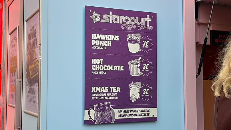 The drinks menu at the Hawkins Christmas market in Berlin, 11 December 2025
