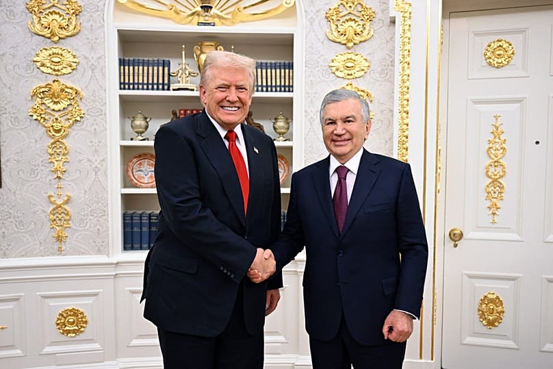 President Donald Trump meets with the President of Uzbekistan Shavkat Mirziyoyev. November 2025