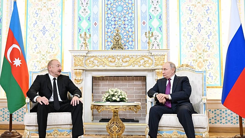 Azerbaijan’s President Ilham Aliyev with Russian President Vladimir Putin during the Russia–Central Asia and CIS summits in Dushanbe