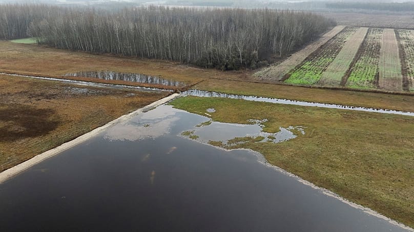 Water floods an area and an artificial lake in Kiskunmajsa, Hungary, 29 July 2025.