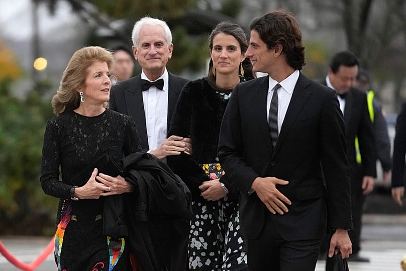 Caroline Kennedy, left, arrives with her husband, Edwin Schlossberg and her children Tatiana Schlossberg Jack Schlossberg, right, Sunday, Oct. 29, 2023
