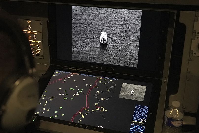 Crew members aboard a French Navy Atlantique 2 surveillance plane as part of the NATO Baltic Sentry exercise, 23 January, 2025