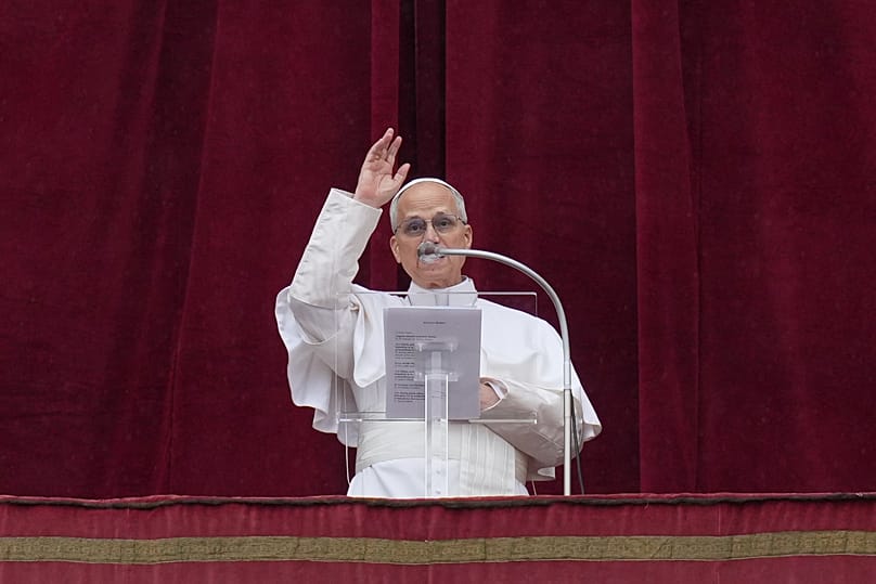 Pope Leo XIV delivers the Angelus noon prayer from the central loggia of St. Peter's Basilica at the Vatican, 6 January, 2026