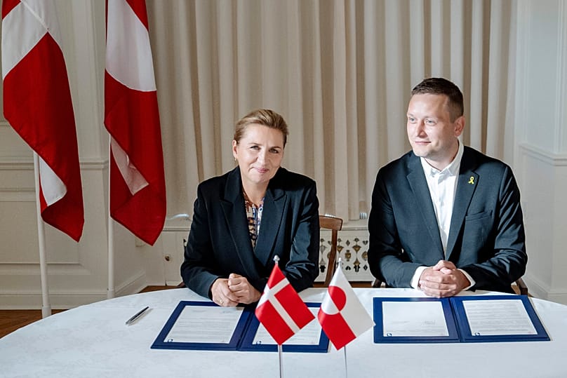 Denmark's Prime Minister Mette Frederiksen and Greenland's Prime Minister Jens-Frederik Nielsen at the Prime Minister's Office in Copenhagen, 16 September, 2025