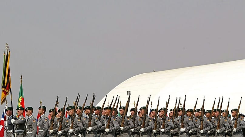 ARCHIVE - KFOR soldiers of the Bundeswehr march at a ceremony in Pristina, Kosovo, on 31 August 2007