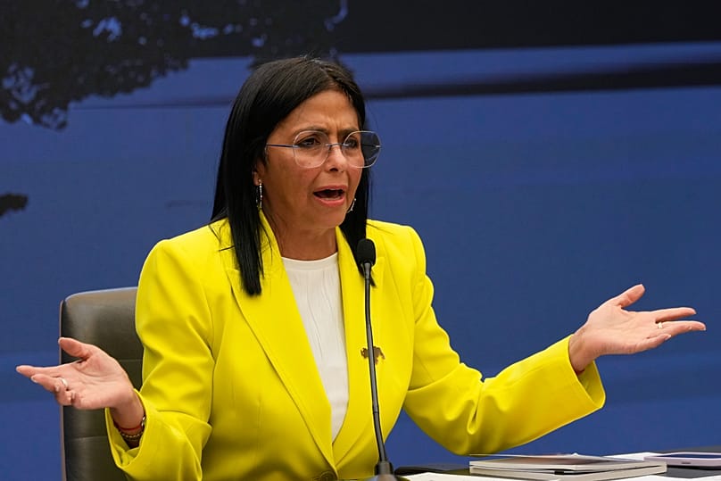 Venezuela’s interim President Delcy Rodríguez gives a press conference at Miraflores presidential palace in Caracas, 10 March, 2025