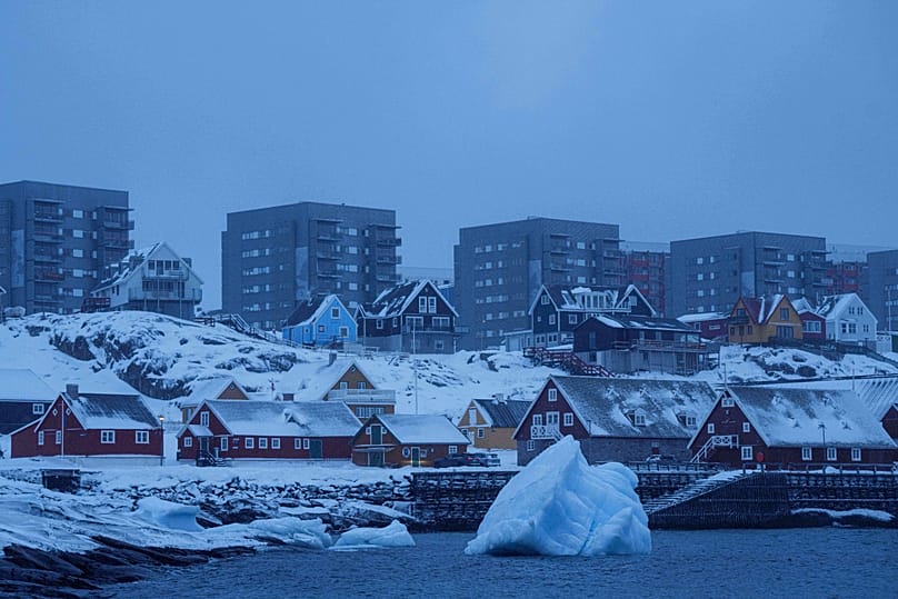 Ice floats on the sea off the coast of Nuuk, 19 January, 2026