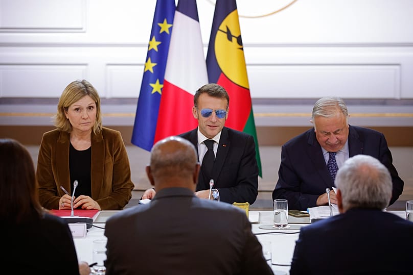 FILE: French President Emmanuel Macron speaks during a meeting on the institutional future of New Caledonia at the Elysee Palace, 16 January 2026