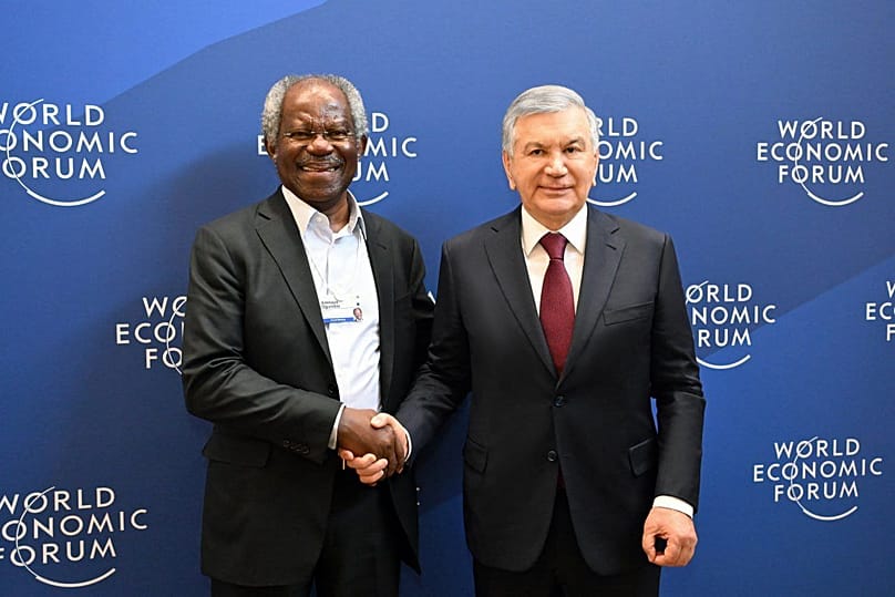 Senior managing director of BlackRock, Adebayo Ogunlesi, and Uzbek President, Shavkat Mirziyoyev