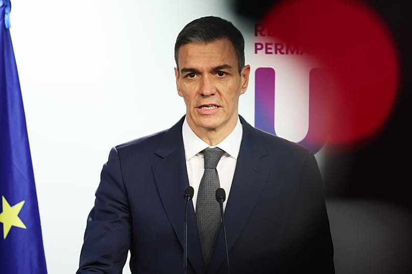 Spain's Prime Minister Pedro Sánchez speaks during a media conference at the end of the EU summit in Brussels, 23 January, 2026
