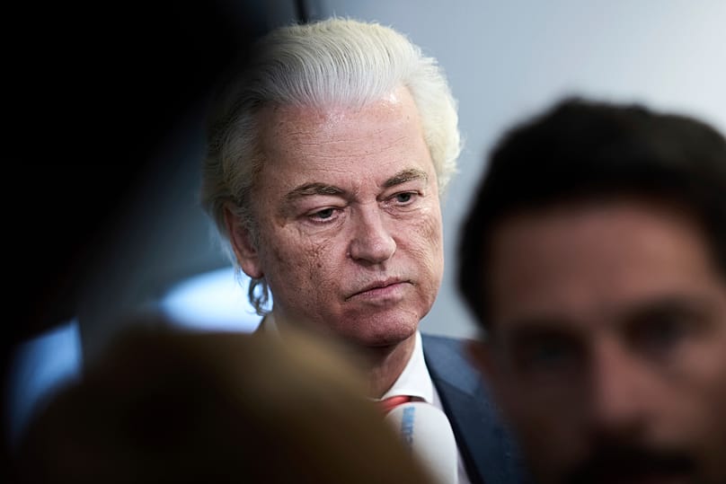 Far-right lawmaker Geert Wilders appears after pulling his party out of the four-party Dutch coalition in The Hague, 3 June, 2025