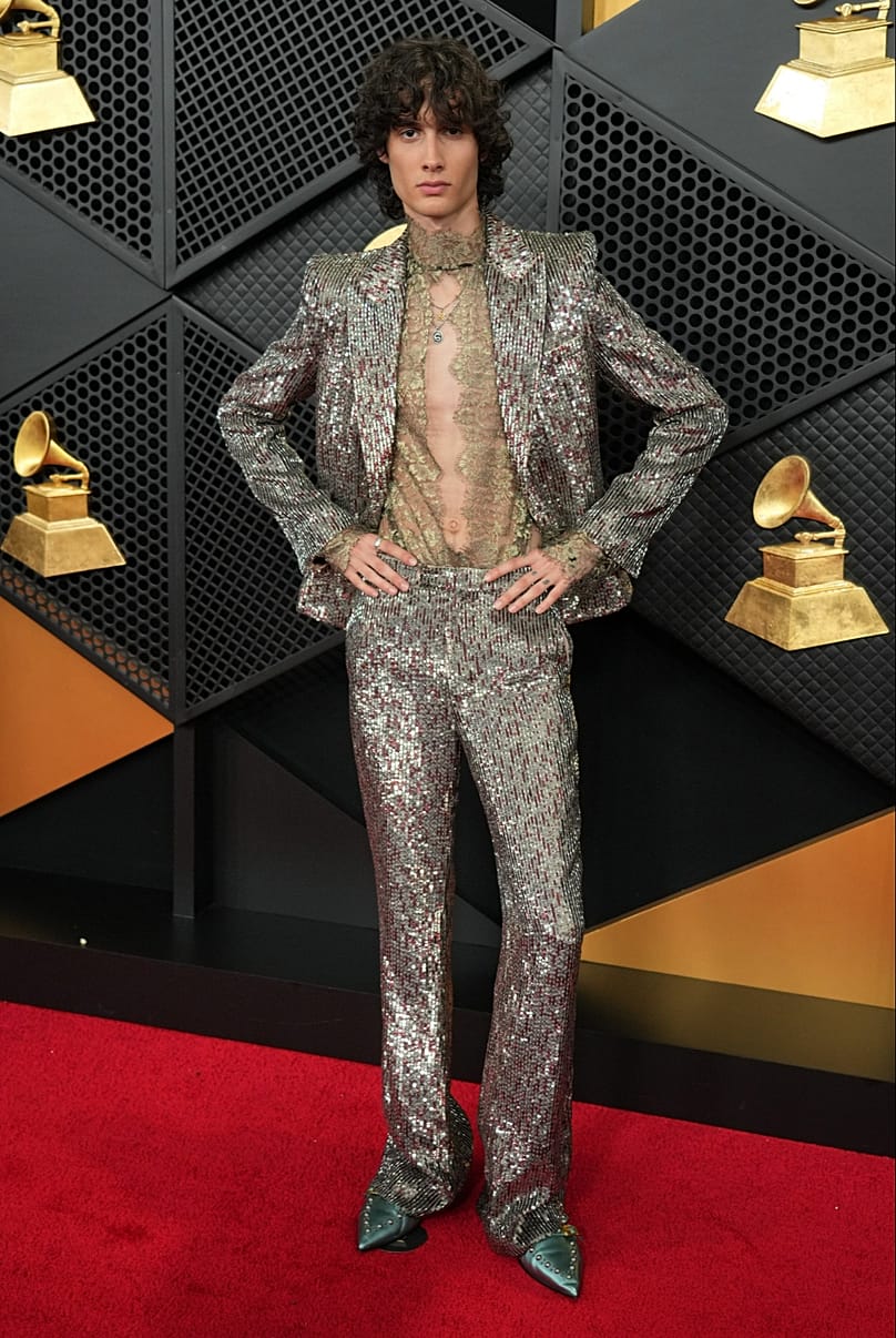 Glitz is good: Sombr on the red carpet at the Grammy Awards where he lost out in the Best Newcomer category to Olivia Dean.