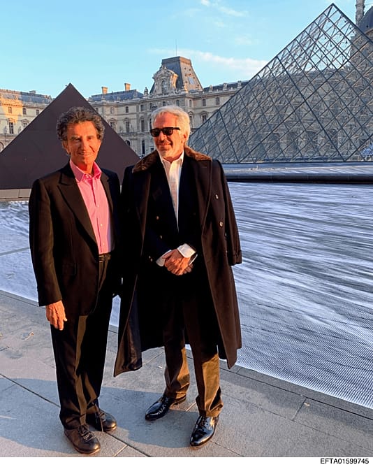 This photo released by the U.S. Department of Justice, shows Jeffrey Epstein and French culture minister Jack Lang at the Louvre in Paris.