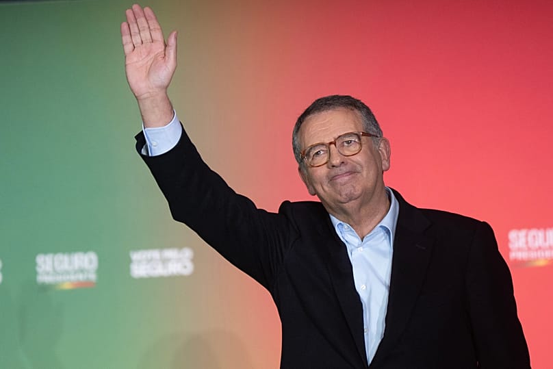Presidential candidate António José Seguro, of the centre-left Socialist Party, waves to the crowd.