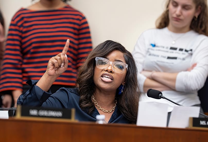 Democratic Representative Jasmine Crockett questions Attorney General Pam Bondi in the House Judiciary Committee in Washington, Feb. 11, 2026. (AP Photo/J. Scott Applewhite)
