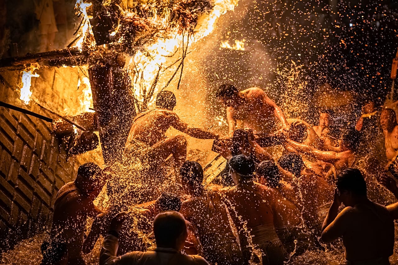 Japan's lively Abare Festival where men leap into the river as torches blaze, is a traditional celebration passed down through generations.