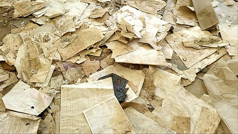 Historical documents discarded in the operations room