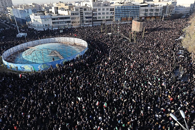 Government supporters gather in mourning after state TV officially announced the death of Iranian Supreme Leader Ayatollah Ali Khamenei, in Tehran, Iran, Sunday, March 1, 2026