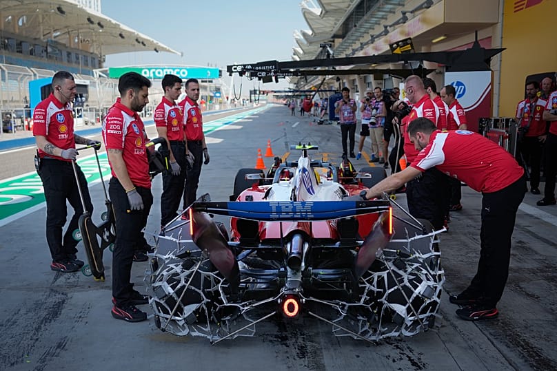 Ferrari collects data during a F1 pre-season test in Sakhir, Bahrain, 2026.