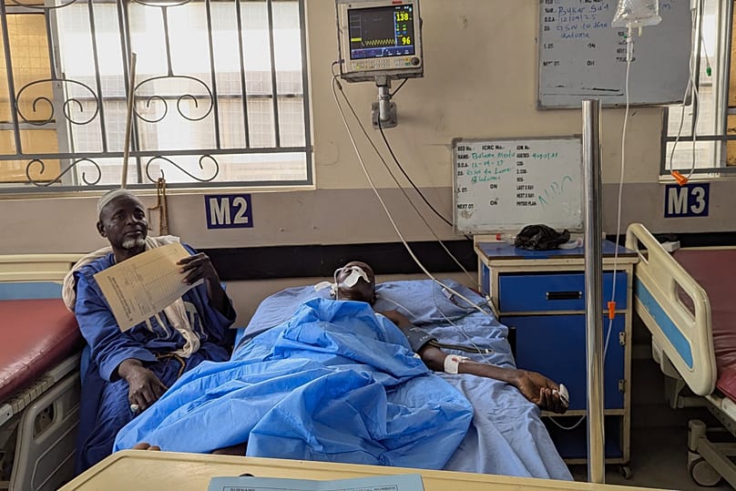 Patients receive treatment at a hospital in Damaturu after Air Force strikes in northeastern Nigeria, 12 April, 2026