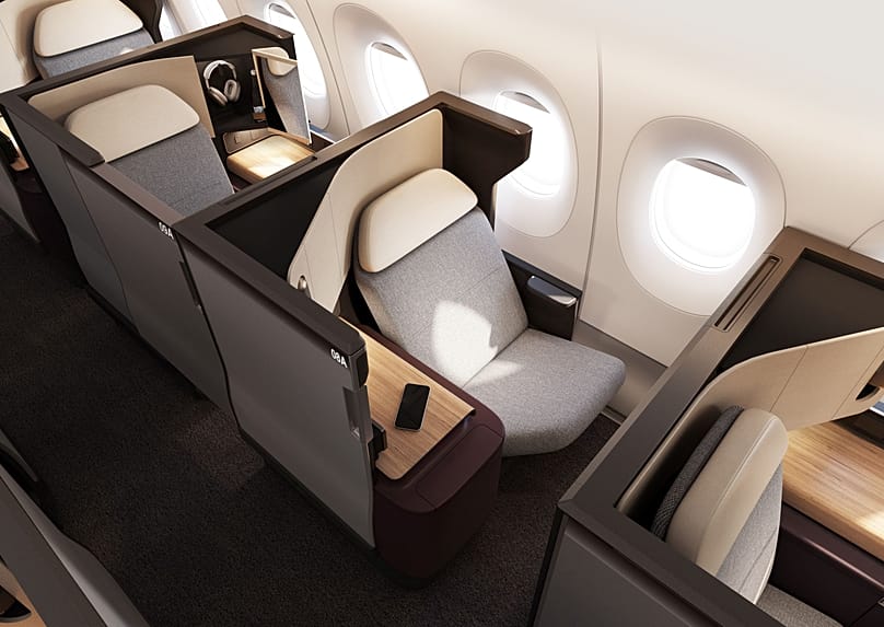 Business class seats are 63.5cm wide – an additional 2.5cm compared to the A380