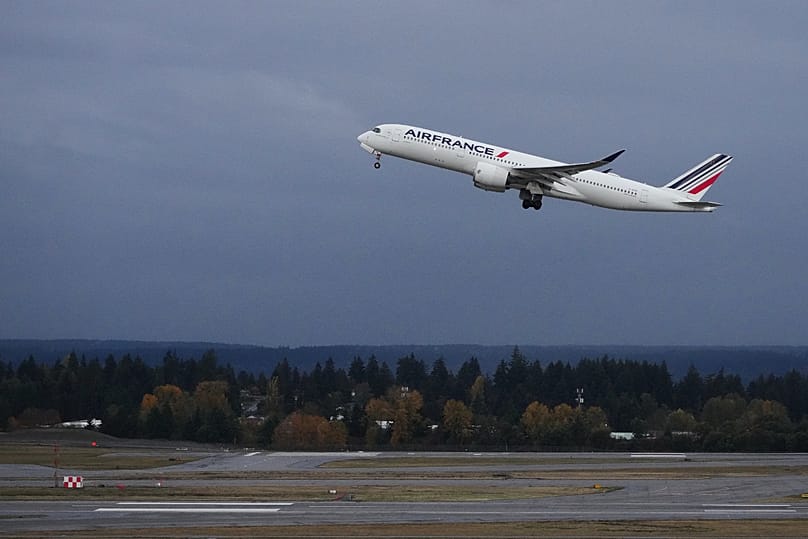 An Air France plane takes off at Seattle-Tacoma International Airport, 6 November, 2025