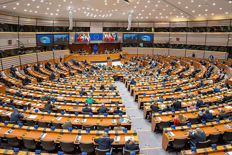 A general view of the chamber during an extraordinary plenary session at the European Parliament in Brussels, 24 February, 2026