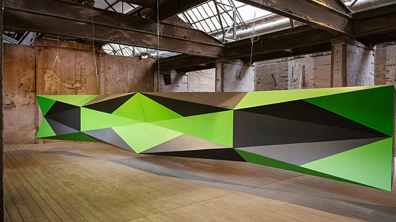 "One Beam" by Boris Tellegen is on display at part of the Urban Art Biennale at Voelklingen in Germany, May 2026.