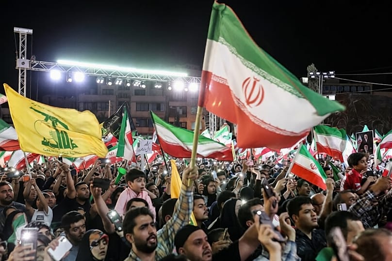 Lebanon's Hezbollah flags were seen a reception for Iran's national football team in Tehran, 14 May 2026