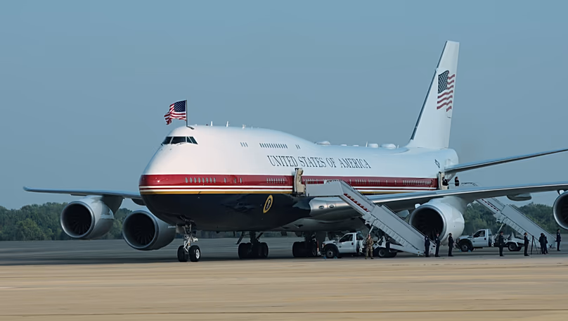 The newly designated Air Force One stands ready as President Donald Trump arrives to board, 3 July, 2026