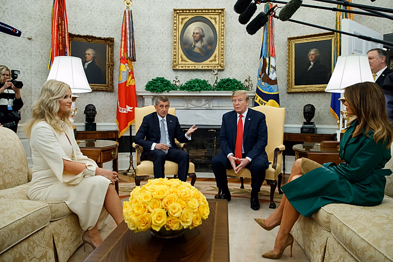 FILE: US President Donald Trump and first lady Melania Trump meet Czech Prime Minister Andrej Babiš and his wife Monika Babišova in the Oval Office, 7 March 2019