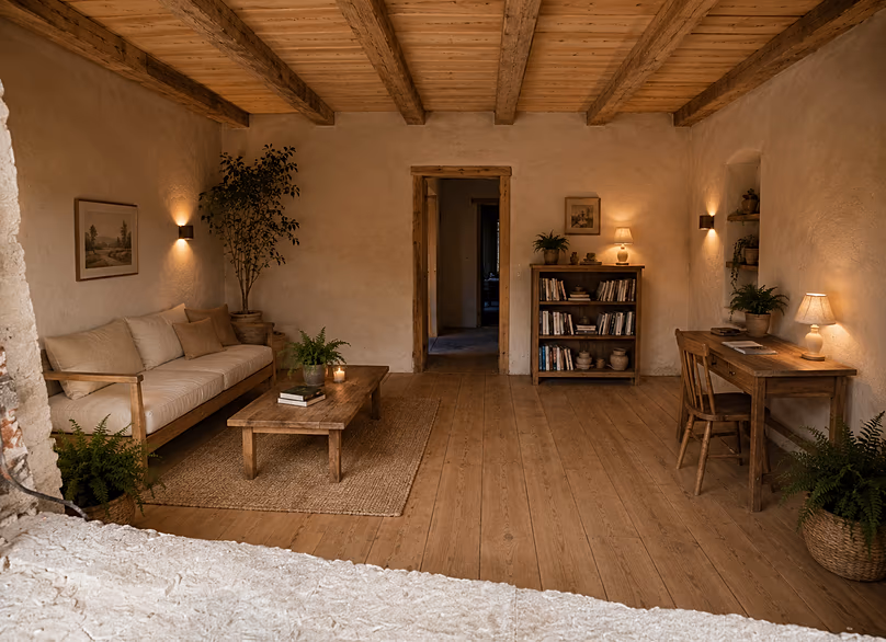 Relaxation in the countryside: this is how the seller imagines the living space in one of the houses could look in future.