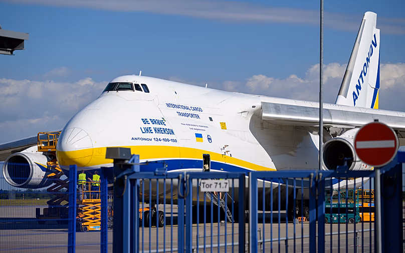A Ukrainian Antonov aircraft parked on the grounds of Leipzig/Halle Airport, 6 August, 2026