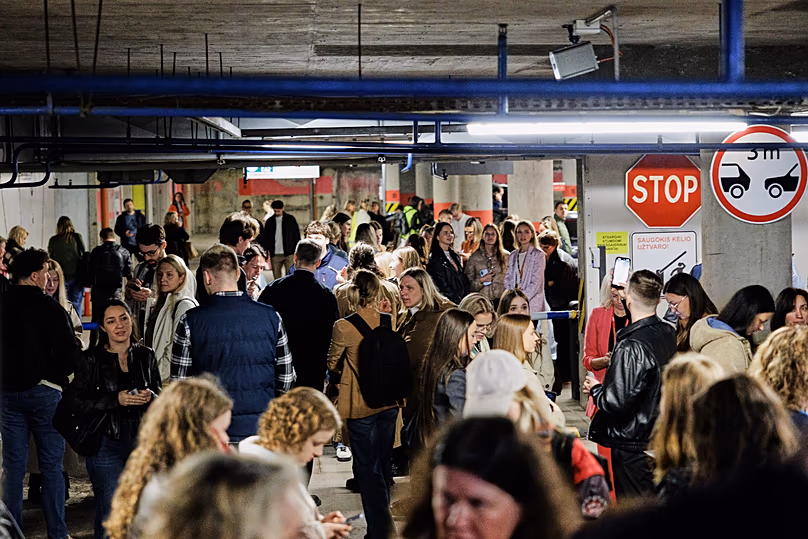 People take shelter in an underground car park during an air raid alert in Vilnius, 20 May, 2026