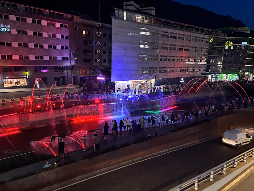 You can catch the light and water show just after sunset in the summer months
