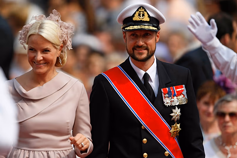 Norway's Crown Prince Haakon and Crown Princess Mette-Marit arrive at Monaco Palace for Prince Albert II and Princess Charlene's wedding on 2 July 2011.