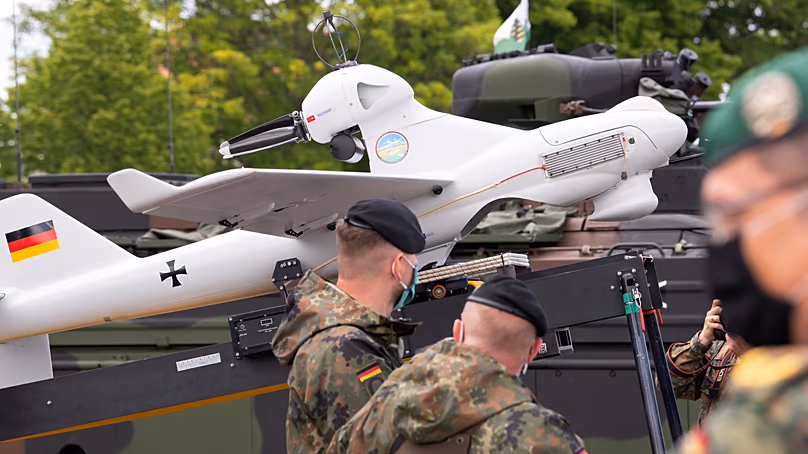 Soldiers on 26 May 2020 next to the reconnaissance drone