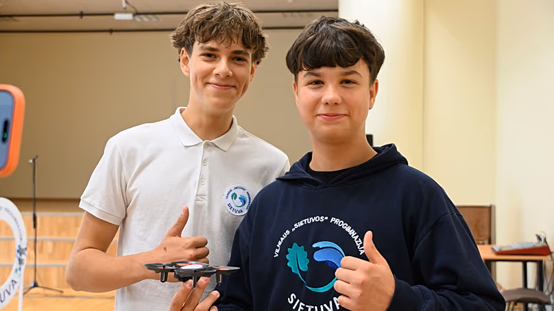 Kasparas and Matis with a drone